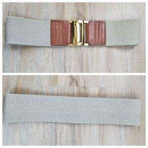 💜Tan w/Gold Toned Interlocking Buckle Wide Elastic Belt